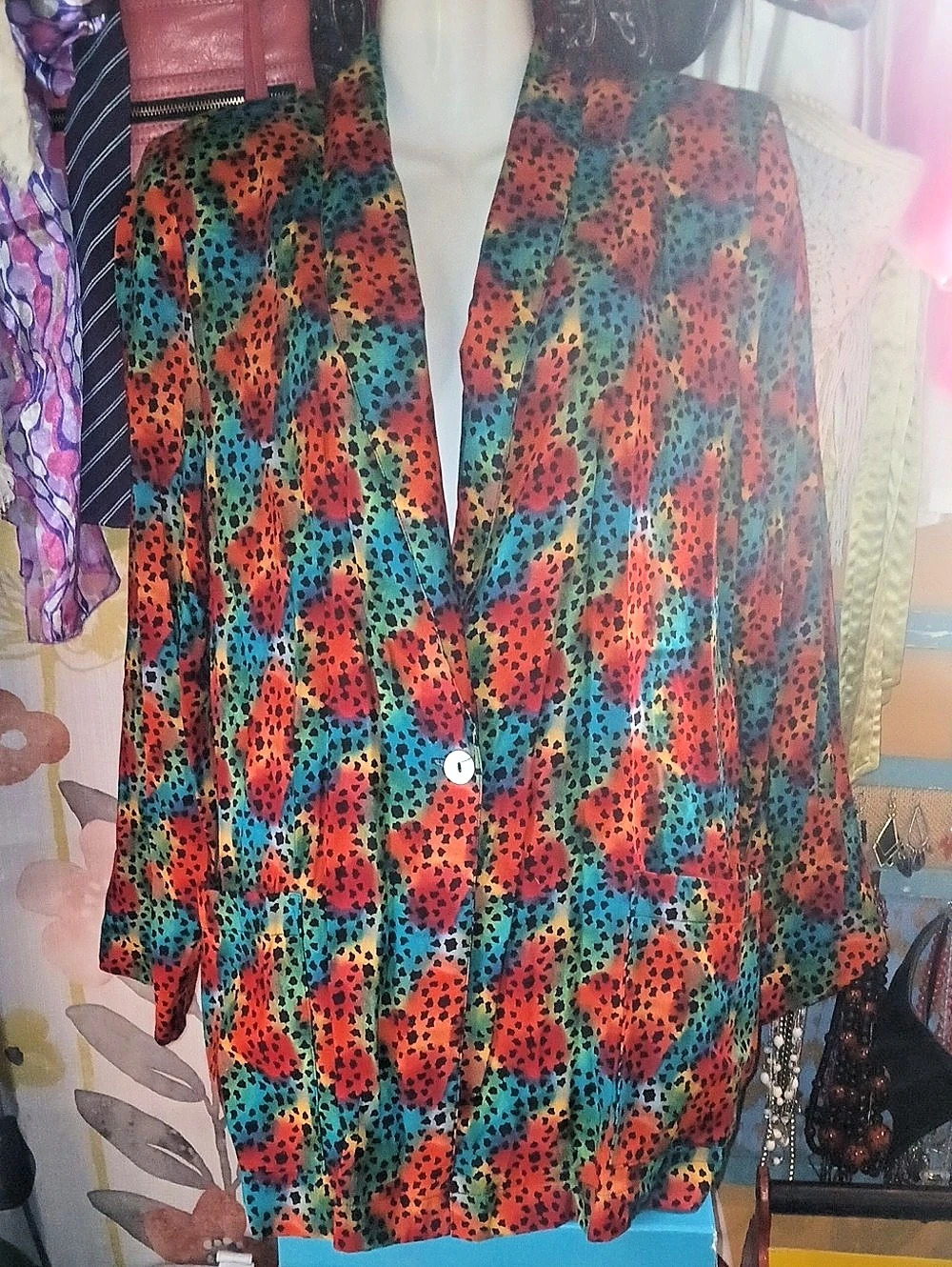90s Vintage Impressions of California Multicolor Abstract Rayon Blazer Large